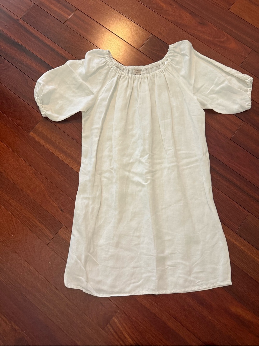 Women's White Linen Dress SZ XS Loft Beach Me Dress Vacation Coastal Boho Bust42